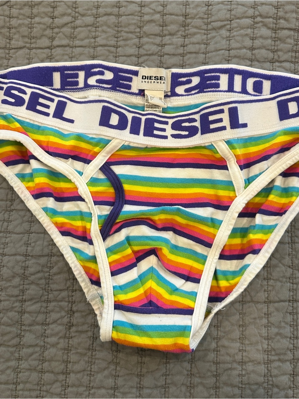 Diesel Men's Multicolor Rainbow Stripe Briefs - White Base